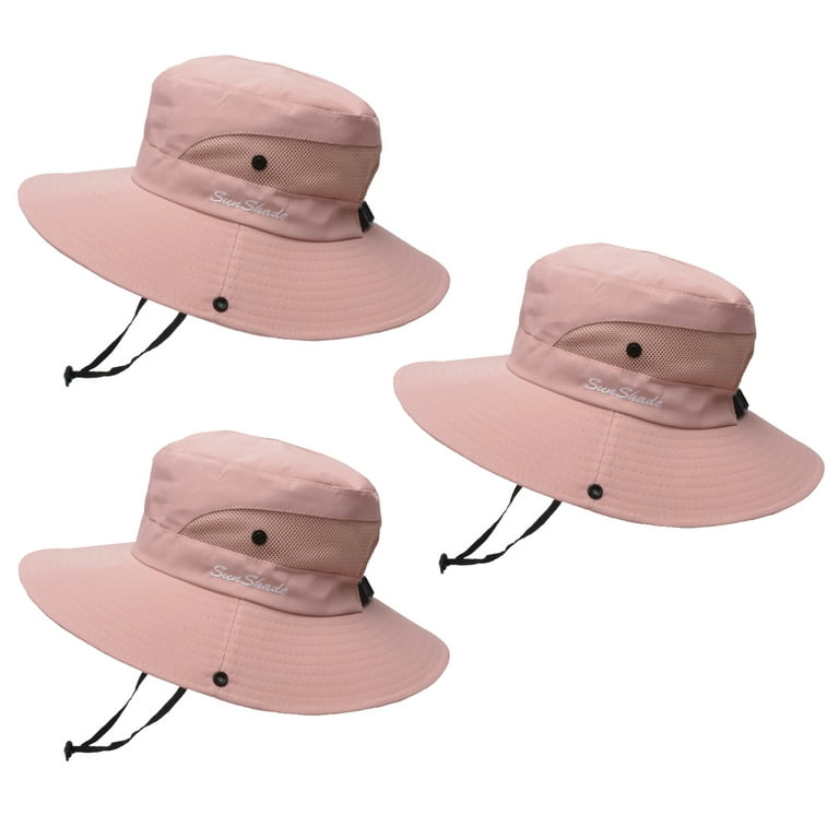 3PCS Women's Safari Hat UV Protection Wide Brim Fishing Hat,Pink