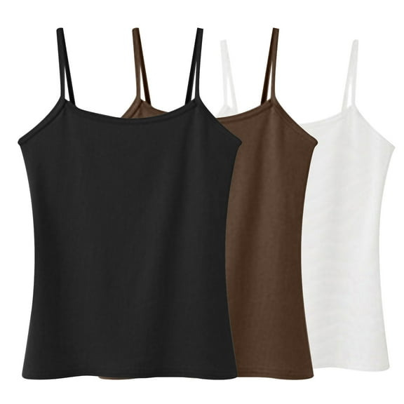 3PCS Womens Basic Camisole Undershirts Spaghetti Strap Casual Sleeveless Shirts Summer Slimming Comfort Going Out Tops, Black&Brown&White, XL