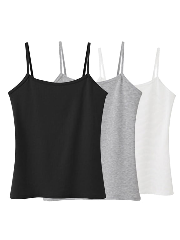 3PCS Womens Basic Camisole Undershirts Spaghetti Strap Casual Sleeveless Shirts Summer Slimming Comfort Going Out Tops, Black&Gray&White, L