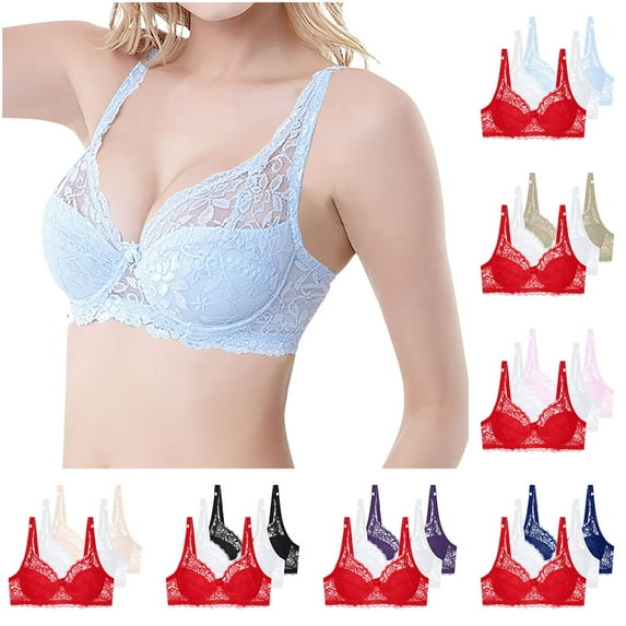 3PCS Womens Bras Plus Size Solid Color Lightweight Underwire Push up Supportive Bras Women Supportive Sport Daily Bras Everyday Underwear Light Blue 85B