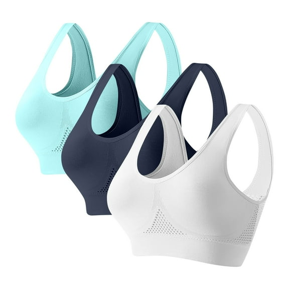 3PCS Womens Deep V Bras Wireless Comfortable Bra Seamless Sports Bra Wirefree Yoga Bra With Removable Pads with Soft Support Regular and Plus Size Comfortable Bras