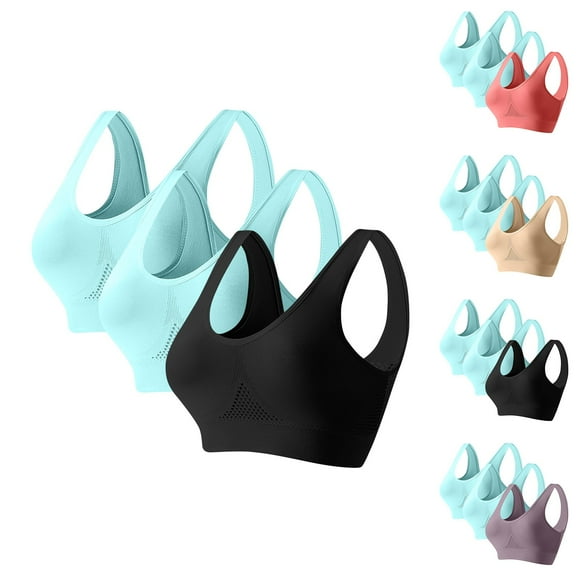 3PCS Womens Plus Size Sport Bras Size S-5XL 3pc Women Seamless Sports Bra Wirefree Yoga Bra with Removable Pads Running Fitness Workout Yoga Shockproof High Support Bra