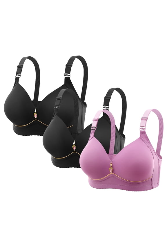 3PCS Womens Plus Size Wireless Bras Full Figure Seamless Push Up Bralettes No Underwire Comfort Supportive Tshirt Bras(Black 54BC)