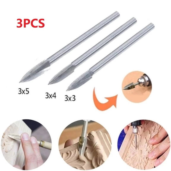 3PCS Wood Carving Engraving Drill Bit Set for Woodworking Carbide Grinding Tool