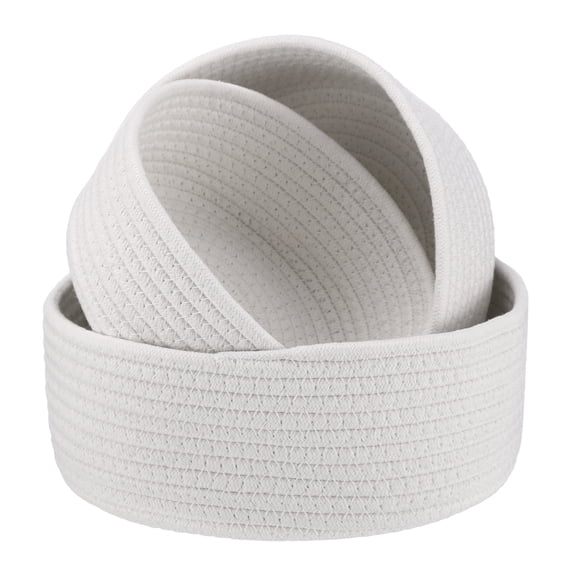 3PCS Woven Storage Basket Set, Tightly Braided Cotton Rope Baskets for Organizing, Stackable Storage Baskets with Large Opening for Bedroom Living Room, Round Basket Organizer
