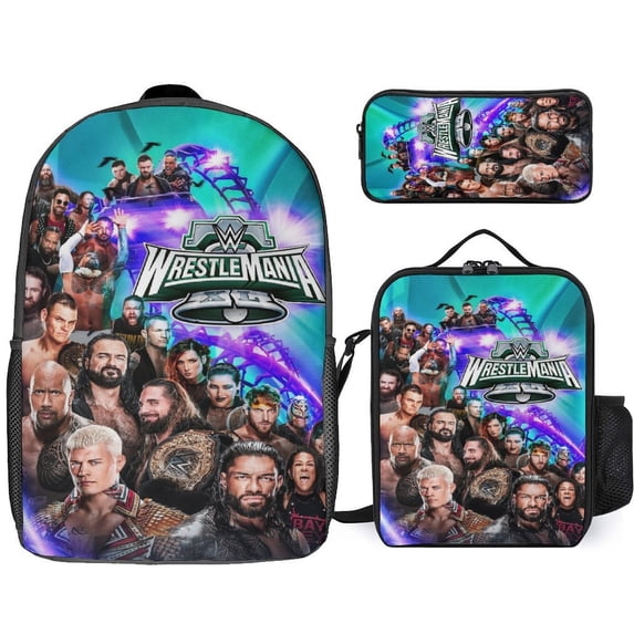 3PCS Wres-Tler W-W,E Backpack Set Large Capacity Bookpacks With Lunch Box Pencil Case 17In Backpack Set