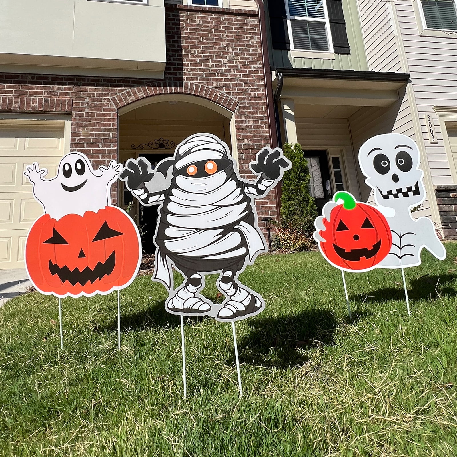 3PCS Yard Signs for Halloween Props Yard Stakes Pumpkin Ghost Monster