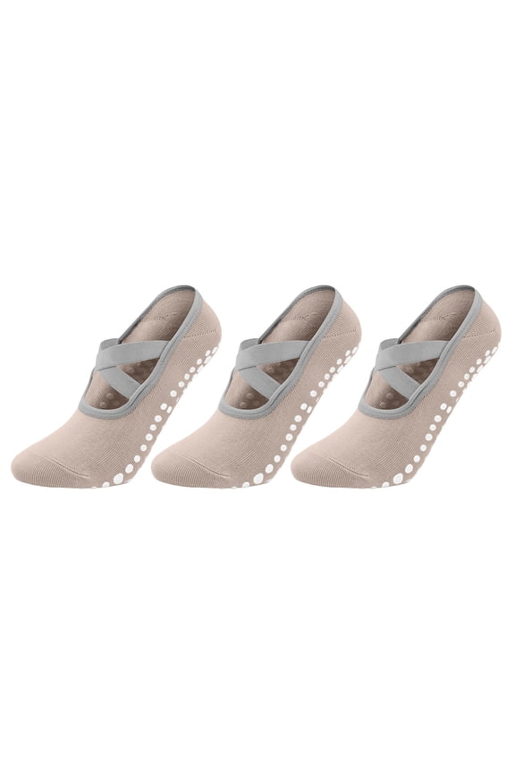 3PCS Yoga Socks for Women Pilates Socks Grip Socks Pilates Grip Socks Non Slip Skid Socks with Grips Straps for Ballet Dance Workout Gripper Sock Suitable for Plasticity Dance Home Training