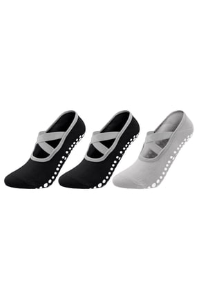 3PCS Yoga Socks Pilates Socks Grip Socks Pilates Grip Socks for Women Non Slip Skid Yoga Socks with Grips Straps for Ballet Dance Gripper Sock Suitable for Plasticity Dance Home Training