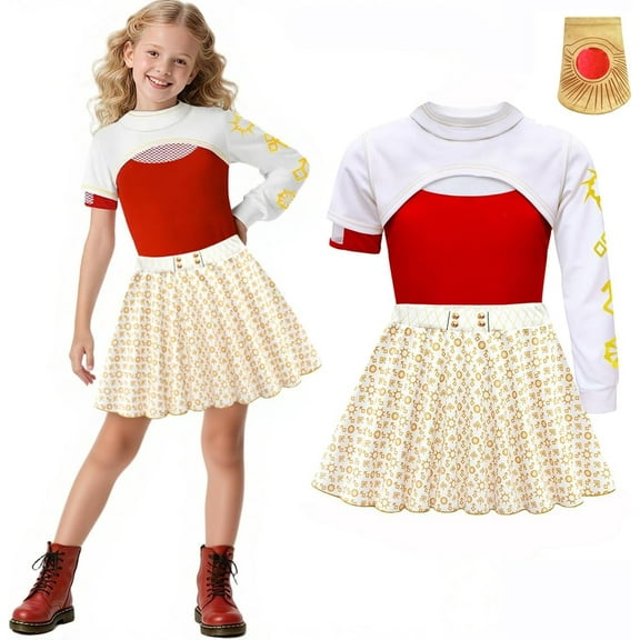 3PCS Zombies Girls Outfit Sets Halloween Cosplay Cheerleader Printed Dresses Set