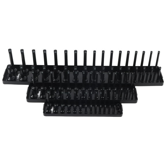 3PCS for 1/4", 3/8", 1/2" Sockets, Black Toolbox Storage Solution Universal Socket Organizer Set