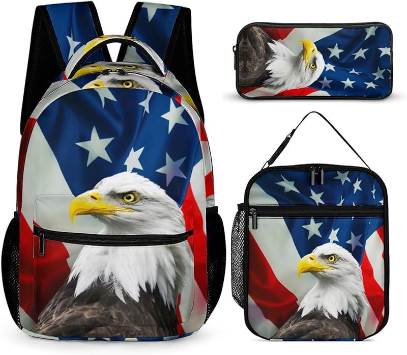 3PCs American flag backpack set, lightweight daypack 3D printed laptop ...