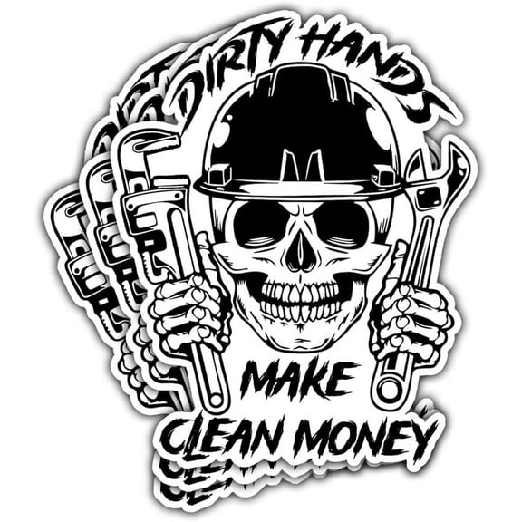 (3PCs) Dirty Hands Make Clean Money Skull Mechanic Sticker, Hard Hat Sticker, Mechanic Life Vinyl Decal Electrician Lineman Tool Box Sticker - Stickers for Laptop Water Bottle Phone Car Helmet 3"