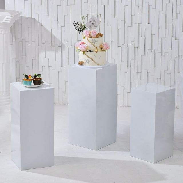3PCs Metal Display Pedestal Stands, White Pedestal Stand for Party