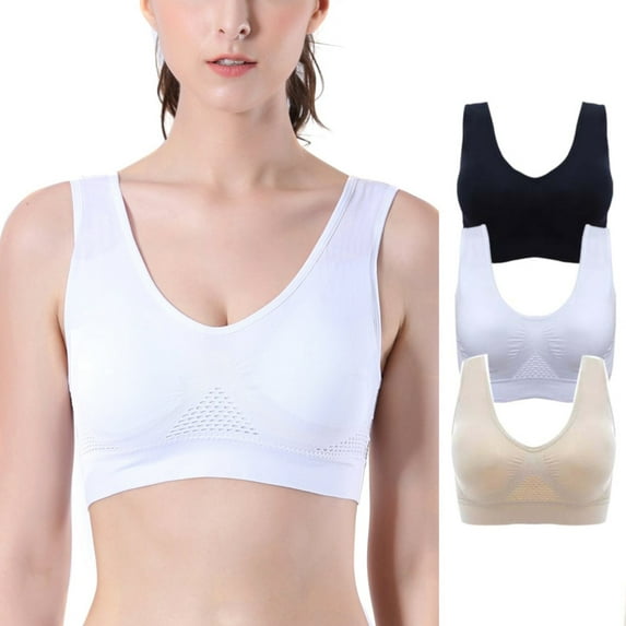 3PCs Women Plus Size Sport Bras Seamless Breathable Underwear Wireless Racerback Bralettes Vest Sport Underwear Top, Multicolor, M-3XL