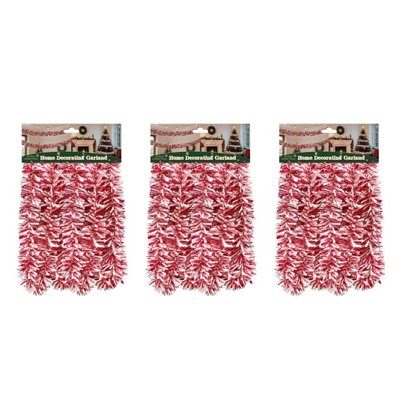 3PK 10FT Christmas Tinsel Garland Shiny Metallic Tinsel Twist Garland Streamers Ornaments Long Glitter Christmas Tree Hanging Decorations for Party Holiday Wedding Birthday Tree Wall Rail,Red+White