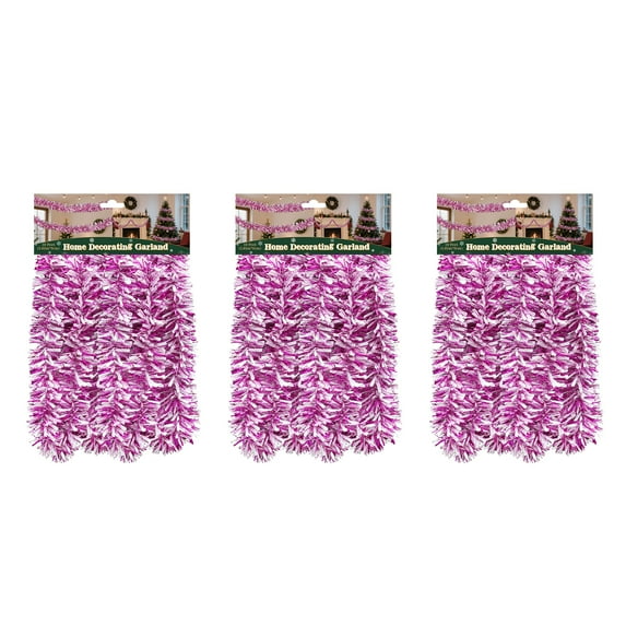 3PK 10FT Christmas Tinsel Garland Shiny Metallic Tinsel Twist Garland Streamers Ornaments Long Glitter Christmas Tree Hanging Decorations for Party Holiday Wedding Birthday Tree Wall Rail,Pink+White
