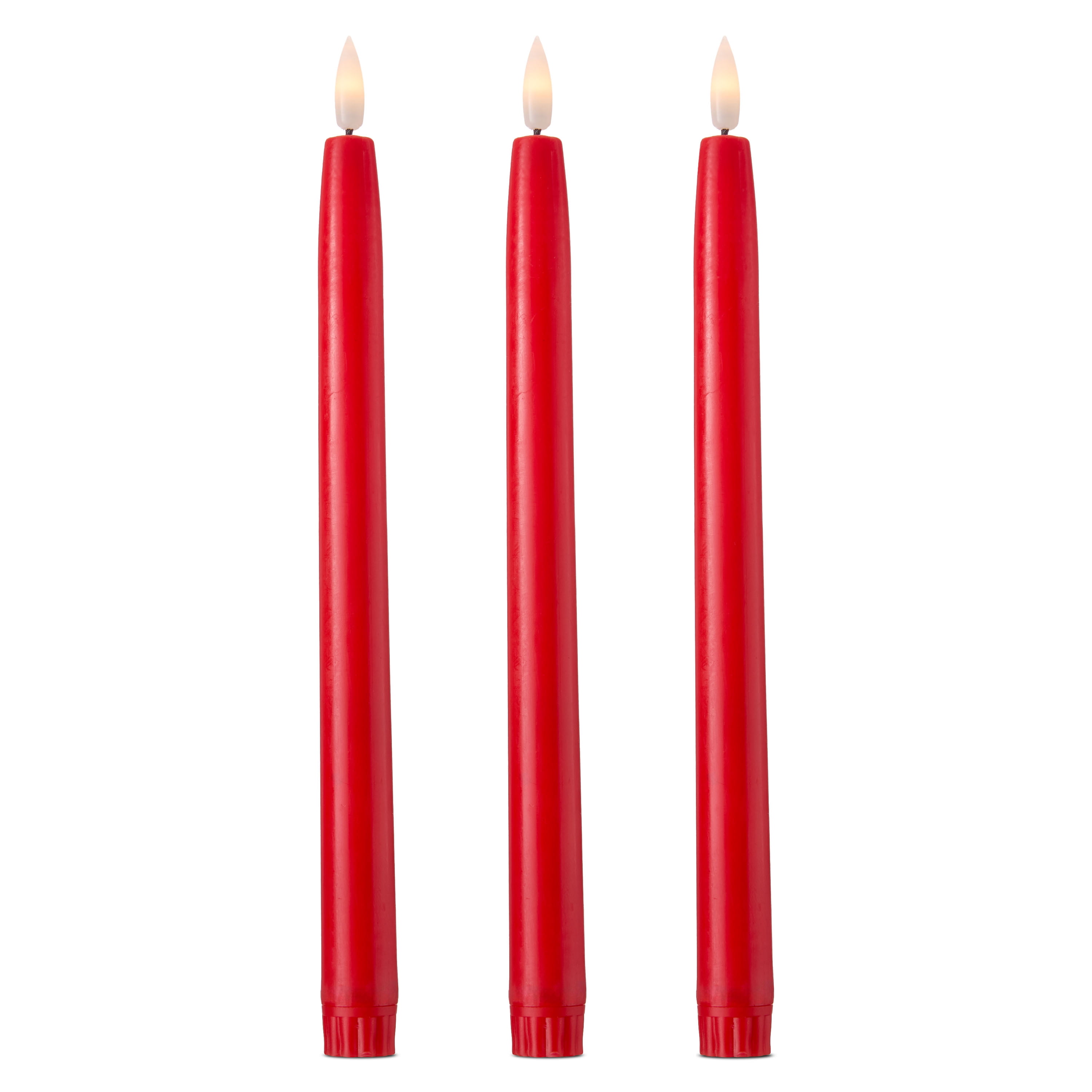 Battery Operated LED Flickering Flameless Wax Look Christmas Taper Candles, Red, 11", 3 Count, by Holiday Time