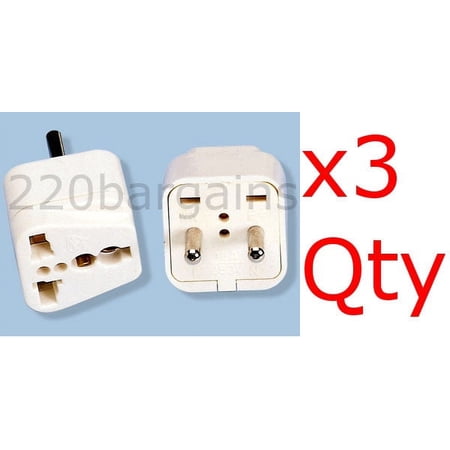 3PK 2 Round Pin Asian Euro Plug Adapter with Universal Output Socket