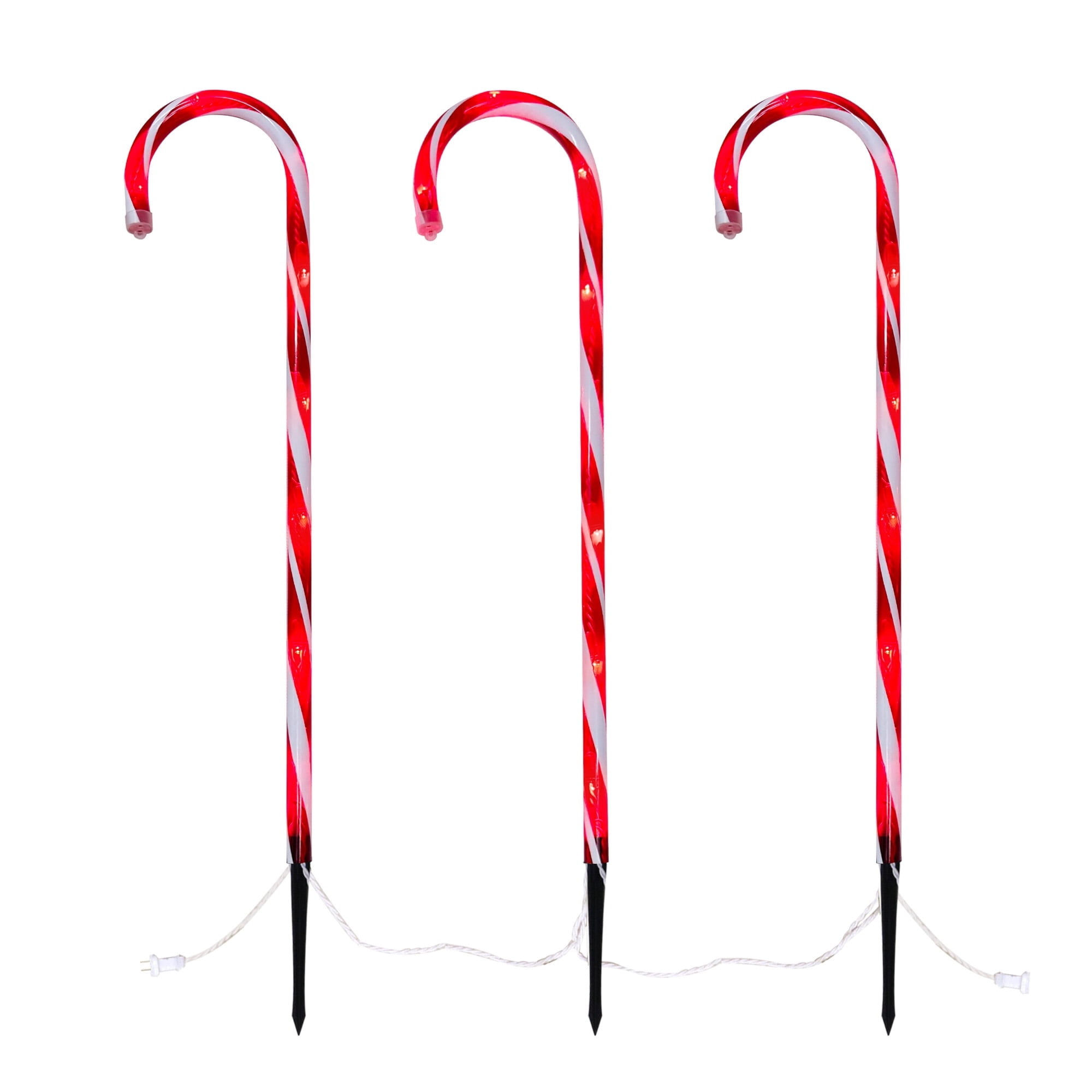 Light-Up Candy Cane Outdoor Christmas Yard Stakes, Red and White, 26", Set of 3, by Holiday Time