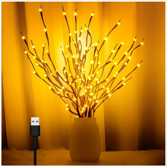 3PK 60 Inch LED Branch Lights with USB Plug, Warm White Twig Willow Branches for Vase, Artificial Tree DIY Decorative Lights
