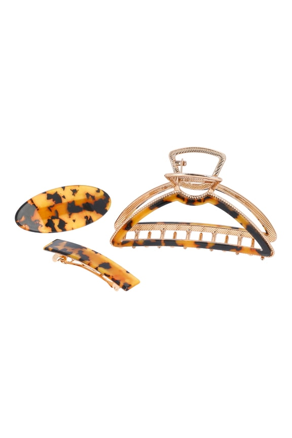 Women's Faux Tortoiseshell Barrette and Claw Clip Set, 3-Piece
