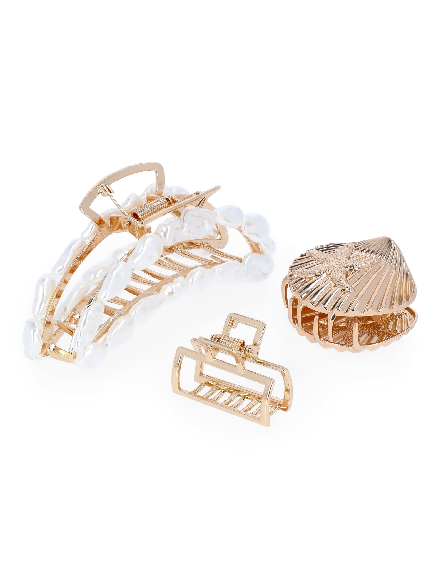 Faux Pearl Hair Claw Clips Set of 3 - Medium 3 Inch for Thin Hair - Lightweight Time and Tru Women main image 4