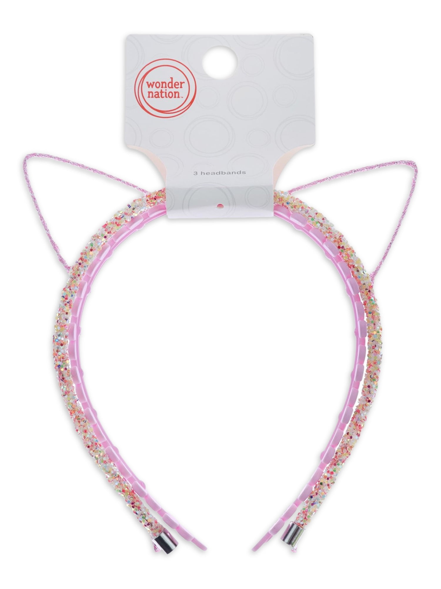 Wonder Nation Girls' Sparkle Cat Ear Headbands, 3-Pack