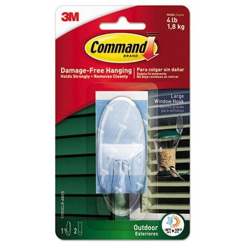3PK Command MMM17093CLRAWES All Weather Hooks and Strips, Plastic, Large, 1 Hooks and 2 Strips/Pack