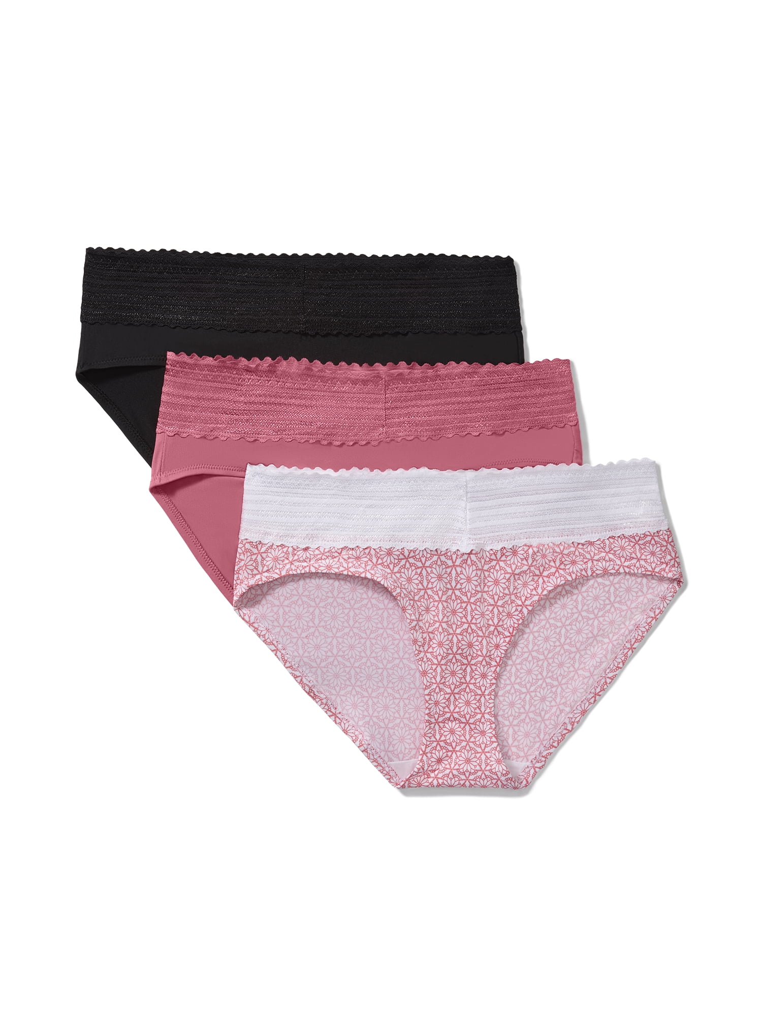 Warners® Blissful Benefits Women's Dig-Free Comfort Mid Waist Microfiber Hipster With Lace 3-Pack S-3XL