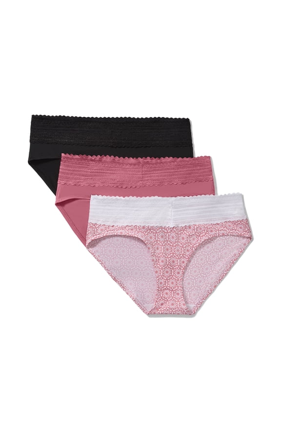 Warners® Blissful Benefits Women's Dig-Free Comfort Mid Waist Microfiber Hipster With Lace 3-Pack S-3XL