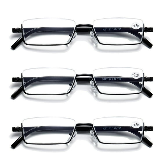 3PK Half Rim Metal Frame Small Mens Reading Glasses Blue Light Blocking Readers