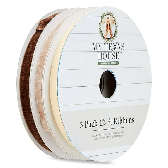 Ivory, Tan, and Beige Christmas Ribbons, 12', 3 Pack, by My Texas House