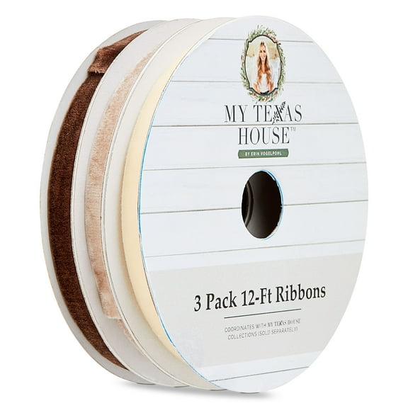 Ivory, Tan, and Beige Christmas Ribbons, 12', 3 Pack, by My Texas House