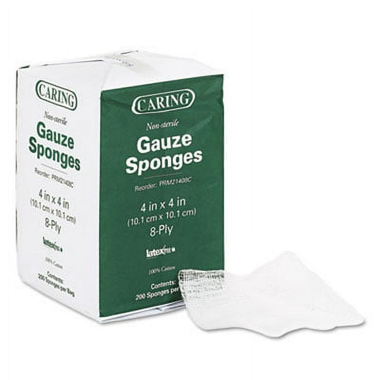 Caring Woven Gauze Sponges, Non-Sterile, 8-Ply, 4 x 4, 200/Pack Caring Woven Gauze Sponges, Non-Sterile, 8-Ply, 4 x 4, 200/Pack