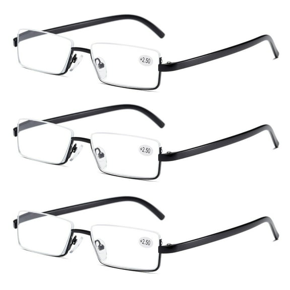 3PK Men Half Metal Frame Reading Glasses Blue Light Readers for Small Head Face