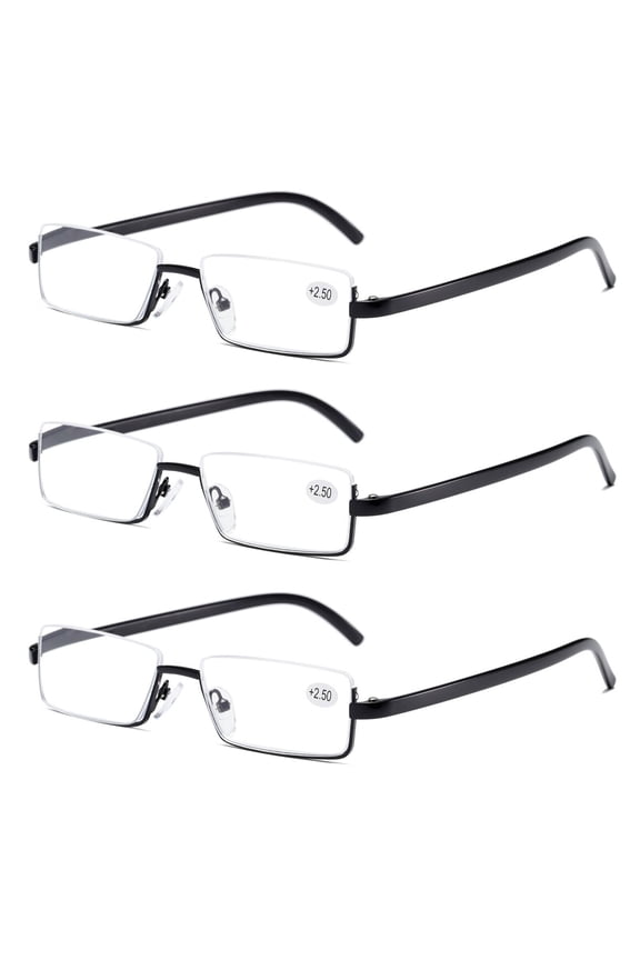 3PK Men Half Metal Frame Reading Glasses Blue Light Readers for Small Head Face
