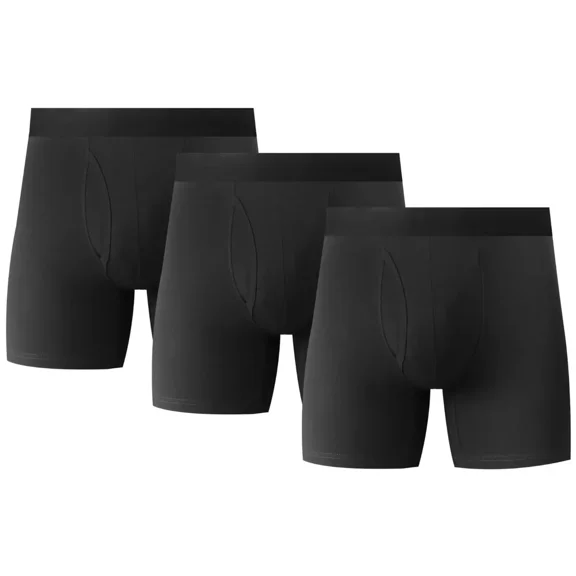 3PK Mens Cotton Boxer Briefs Tagless Comfort Flex Underwear With Opening Fly