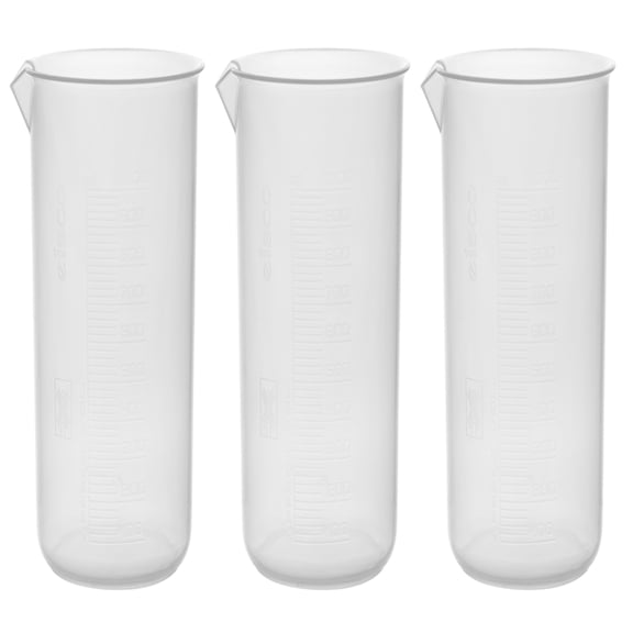 3PK Plastic Beakers, 1000ml - Polypropylene Plastic - Raised Graduations, Tapered Spout - Euro Design - Eisco Labs