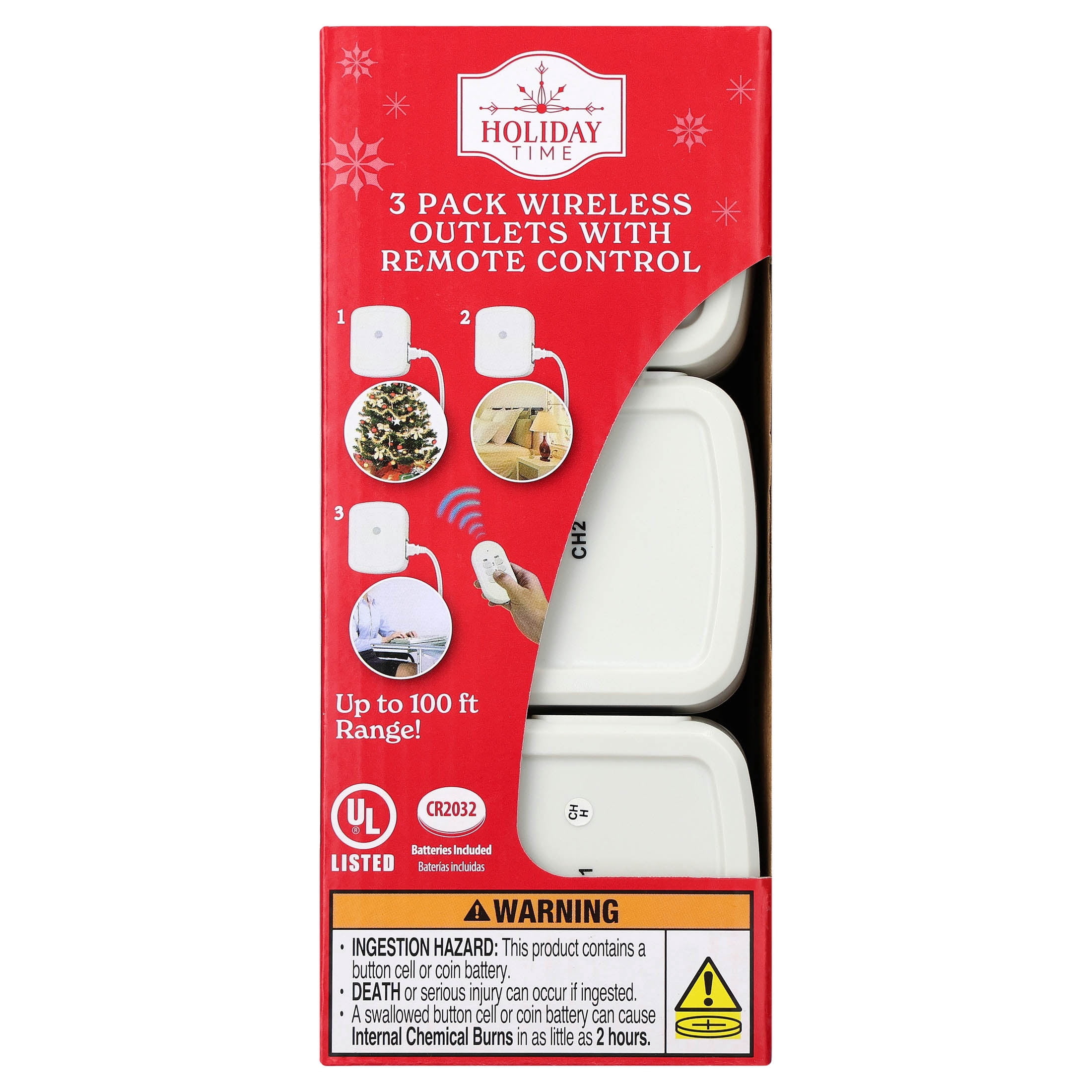 Indoor Wireless Outlets with Remote Control, White, 3 Count, by Holiday Time