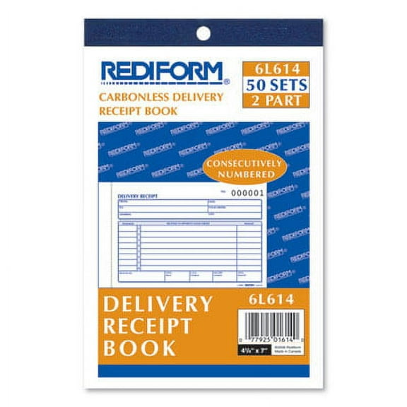 3PK Rediform RED6L614 Delivery Receipt Book, 6 3/8 x 4 1/4, Two-Part Carbonless, 50 Sets/Book