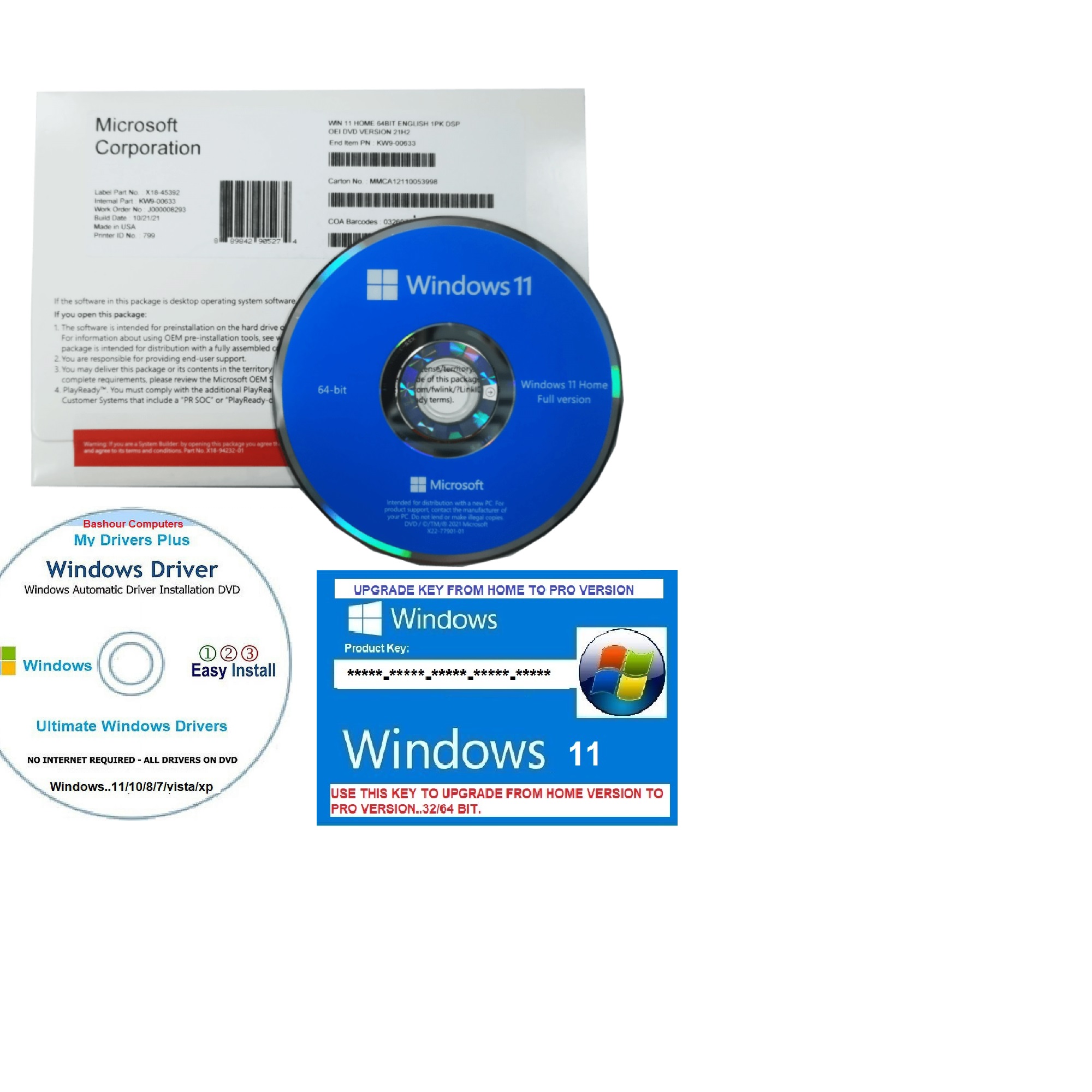 (3PK)..WINDOW 11 HOME DVD & PRODUCT KEY , WINDOWS DRIVERS CD & PRODUCT