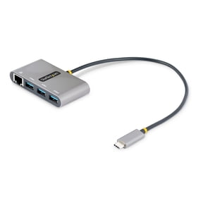 StarTech.com 3-Port USB-C Hub with Ethernet - 1ft/30cm Long USB Type-C Host Cable - GbE - Portable USB-C to USB-A Hub, Space Grey, Space Gray
