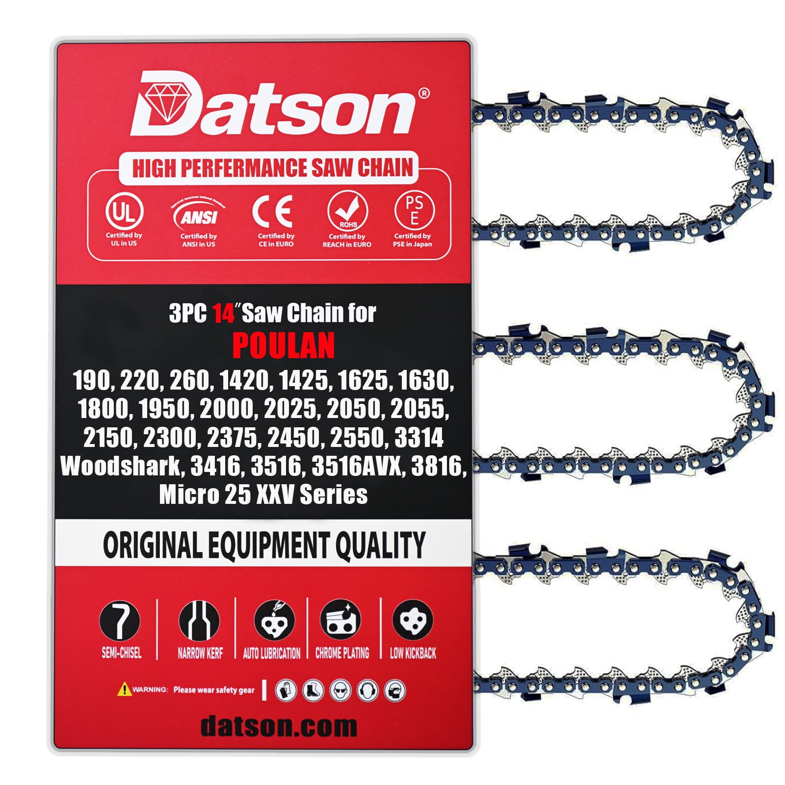 3Pack 14 Inch Chainsaw Chain Fits For POULAN 1220, 1420, 1425, 1625 ...