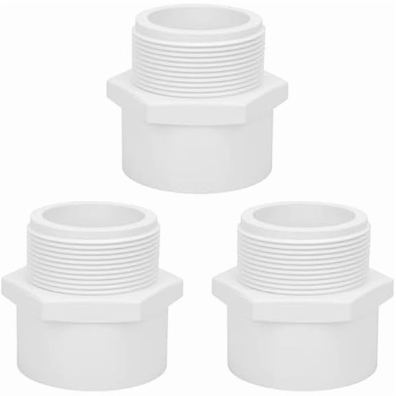 3Pack 2" PVC Male Adapter Pipe Fittings, 2-Way PVC Hose Adapter Coupling with 2-Inch Male Hose Thread, Schedule 40, White Durable Pipe Tube Fitting Adapter Connector for Plumbing Industrial Water