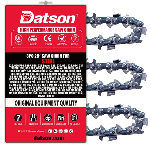 3Pack 25 Inch Chainsaw Chain .050