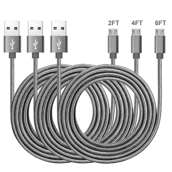 3Pack [2ft/4ft/6ft] Micro USB Cable, Roficord Android Charger Cable Nylon Braided USB A to Micro USB Fast Charging Cord