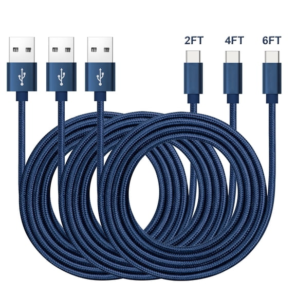 [3Pack 2ft/4ft/6ft] USB-A to USB-C Nylon Braided Type C Cable 3A Fast Charging Cord Compatible for iPhone 16/15 Series, Galaxy S20 20+ 20 Ultra S9 S8 / Note 9 8 Plus iPad Pro & More