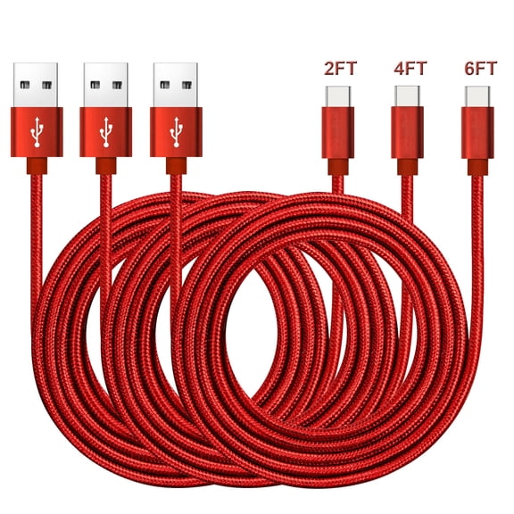[3Pack 2ft/4ft/6ft] USB-A to USB-C Nylon Braided Type C Cable 3A Fast Charging Cord Compatible for iPhone 16/15 Series, Galaxy S20 20+ 20 Ultra S9 S8 / Note 9 8 Plus iPad Pro & More