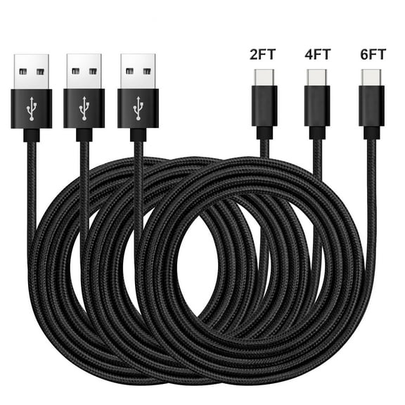[3Pack 2ft/4ft/6ft] USB-A to USB-C Nylon Braided Type C Cable 3A Fast Charging Cord Compatible for iPhone 16/15 Series, Galaxy S20 20+ 20 Ultra S9 S8 / Note 9 8 Plus iPad Pro & More